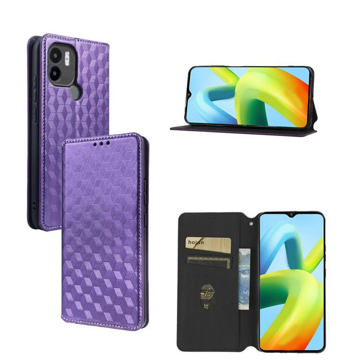Funda de cuero plegable con textura de cuadrícula cúbica para teléfono, For Redmi Note 8 2021
