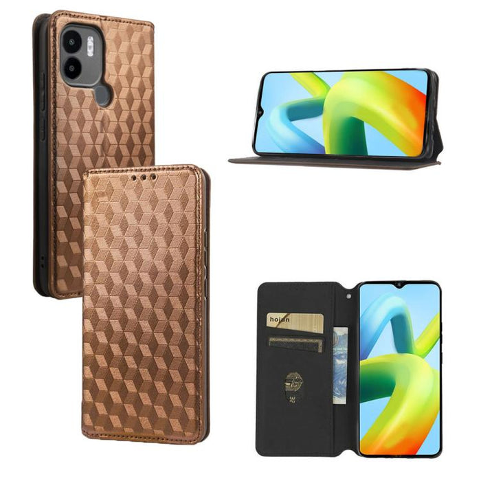 Funda de cuero plegable con textura de cuadrícula cúbica para teléfono, For Redmi Note 8 2021