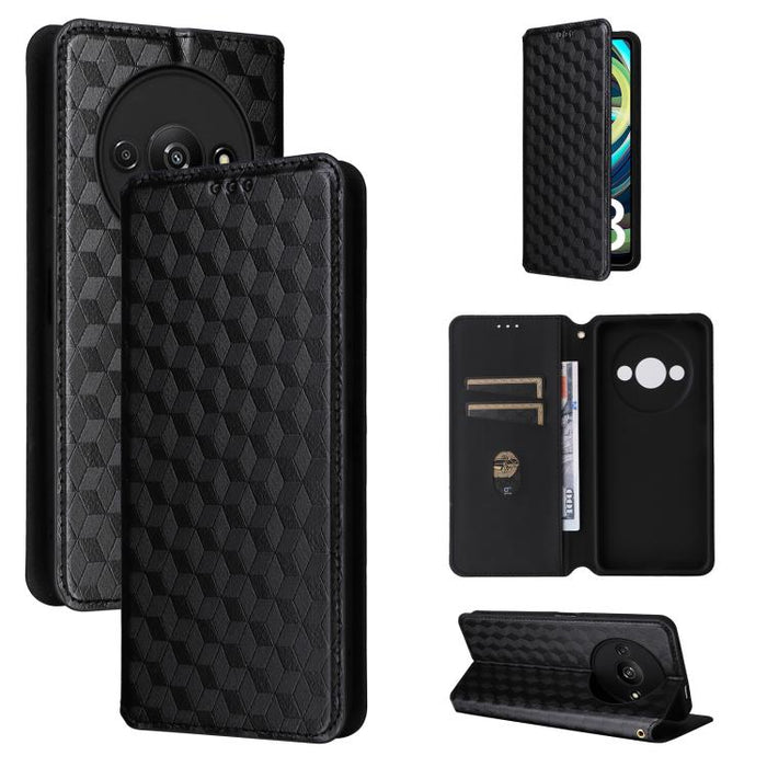 Funda de cuero plegable con textura de cuadrícula cúbica para teléfono, For Redmi K80 / K80 Pro, For Redmi Note 14 Pro 4G Global, For Redmi Note 14 4G 163.25mm, For Redmi Note 14 Pro+ 5G, For Redmi 14C 4G, For Redmi K70 Ultra                           ...