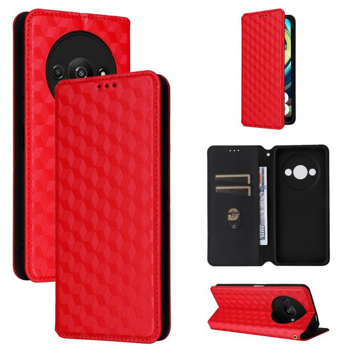 Funda de cuero plegable con textura de cuadrícula cúbica para teléfono, For Redmi K80 / K80 Pro, For Redmi Note 14 Pro 4G Global, For Redmi Note 14 4G 163.25mm, For Redmi Note 14 Pro+ 5G, For Redmi 14C 4G, For Redmi K70 Ultra                           ...