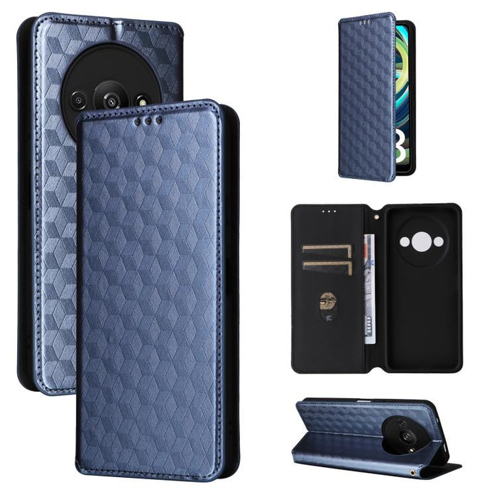 Funda de cuero plegable con textura de cuadrícula cúbica para teléfono, For Redmi K80 / K80 Pro, For Redmi Note 14 Pro 4G Global, For Redmi Note 14 4G 163.25mm, For Redmi Note 14 Pro+ 5G, For Redmi 14C 4G, For Redmi K70 Ultra                           ...