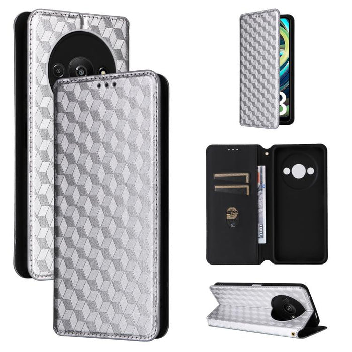 Funda de cuero plegable con textura de cuadrícula cúbica para teléfono, For Redmi K80 / K80 Pro, For Redmi Note 14 Pro 4G Global, For Redmi Note 14 4G 163.25mm, For Redmi Note 14 Pro+ 5G, For Redmi 14C 4G, For Redmi K70 Ultra                           ...
