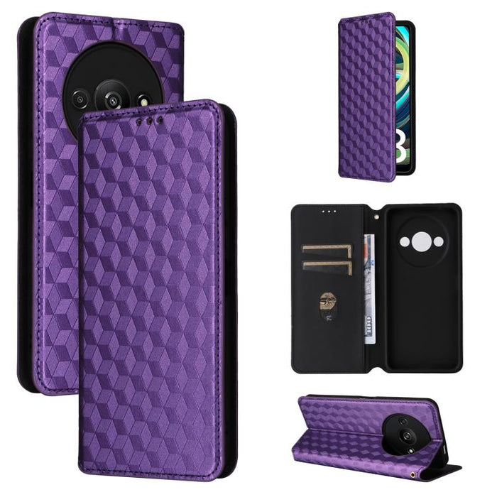Funda de cuero plegable con textura de cuadrícula cúbica para teléfono, For Redmi K80 / K80 Pro, For Redmi Note 14 Pro 4G Global, For Redmi Note 14 4G 163.25mm, For Redmi Note 14 Pro+ 5G, For Redmi 14C 4G, For Redmi K70 Ultra                           ...