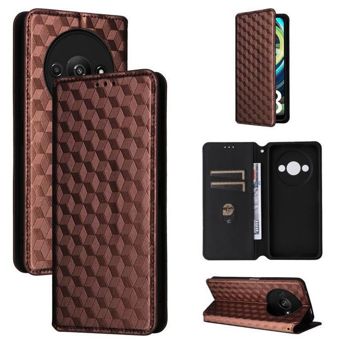 Funda de cuero plegable con textura de cuadrícula cúbica para teléfono, For Redmi K80 / K80 Pro, For Redmi Note 14 Pro 4G Global, For Redmi Note 14 4G 163.25mm, For Redmi Note 14 Pro+ 5G, For Redmi 14C 4G, For Redmi K70 Ultra                           ...