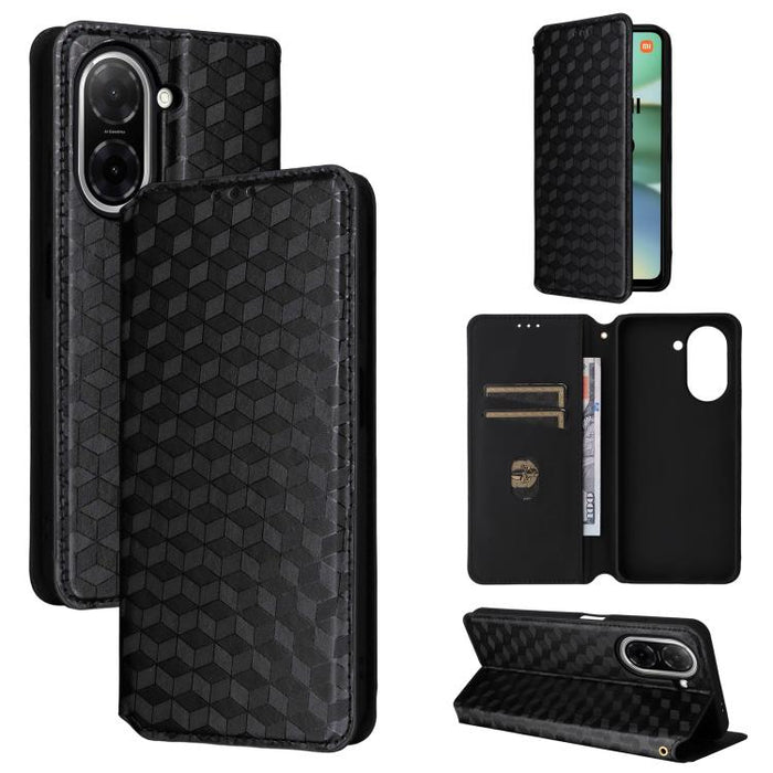Funda de cuero plegable con textura de cuadrícula cúbica para teléfono, For Redmi K80 / K80 Pro, For Redmi Note 14 Pro 4G Global, For Redmi Note 14 4G 163.25mm, For Redmi Note 14 Pro+ 5G, For Redmi 14C 4G, For Redmi K70 Ultra                           ...