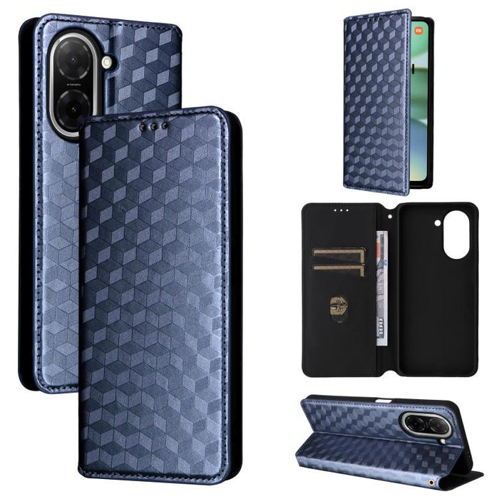 Funda de cuero plegable con textura de cuadrícula cúbica para teléfono, For Redmi K80 / K80 Pro, For Redmi Note 14 Pro 4G Global, For Redmi Note 14 4G 163.25mm, For Redmi Note 14 Pro+ 5G, For Redmi 14C 4G, For Redmi K70 Ultra                           ...