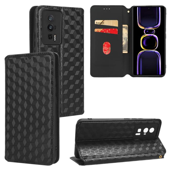 Funda de cuero plegable con textura de cuadrícula cúbica para teléfono, For Redmi Note 8 2021