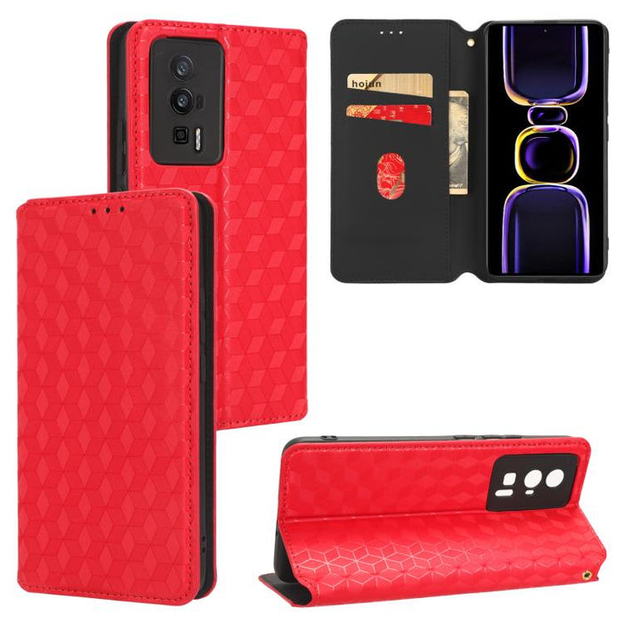 Funda de cuero plegable con textura de cuadrícula cúbica para teléfono, For Redmi Note 8 2021