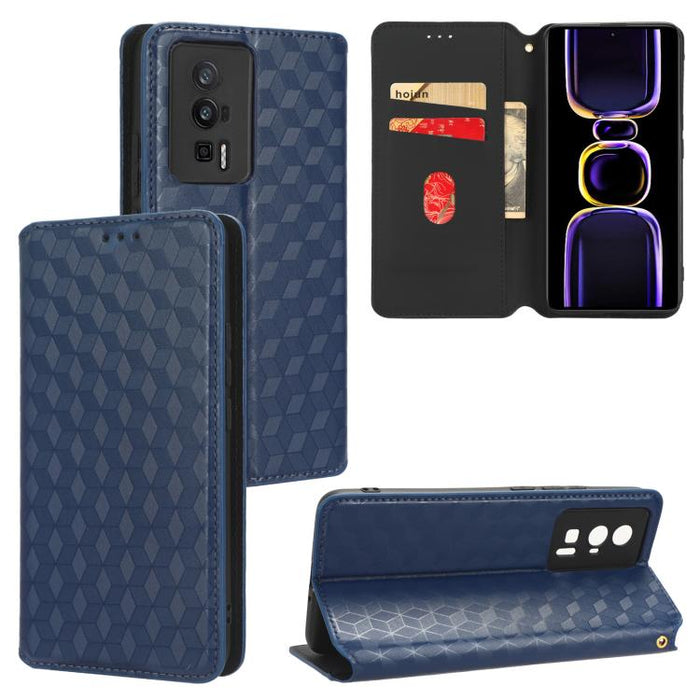 Funda de cuero plegable con textura de cuadrícula cúbica para teléfono, For Redmi Note 8 2021