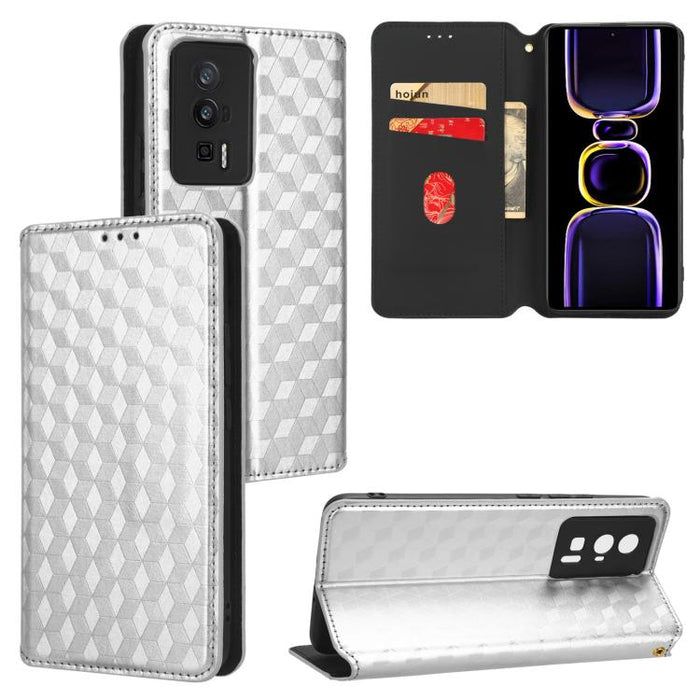 Funda de cuero plegable con textura de cuadrícula cúbica para teléfono, For Redmi Note 8 2021