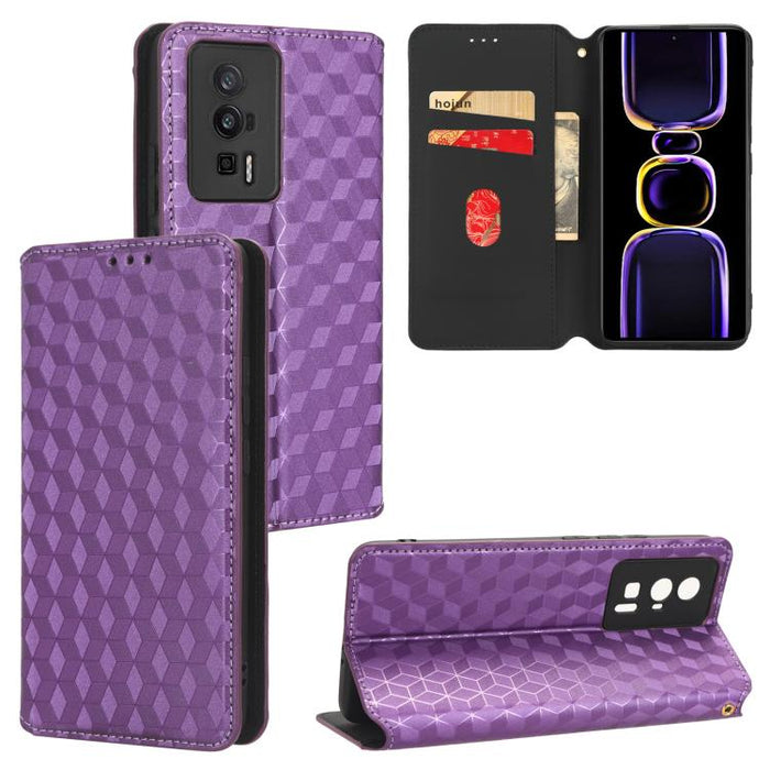 Funda de cuero plegable con textura de cuadrícula cúbica para teléfono, For Redmi Note 8 2021
