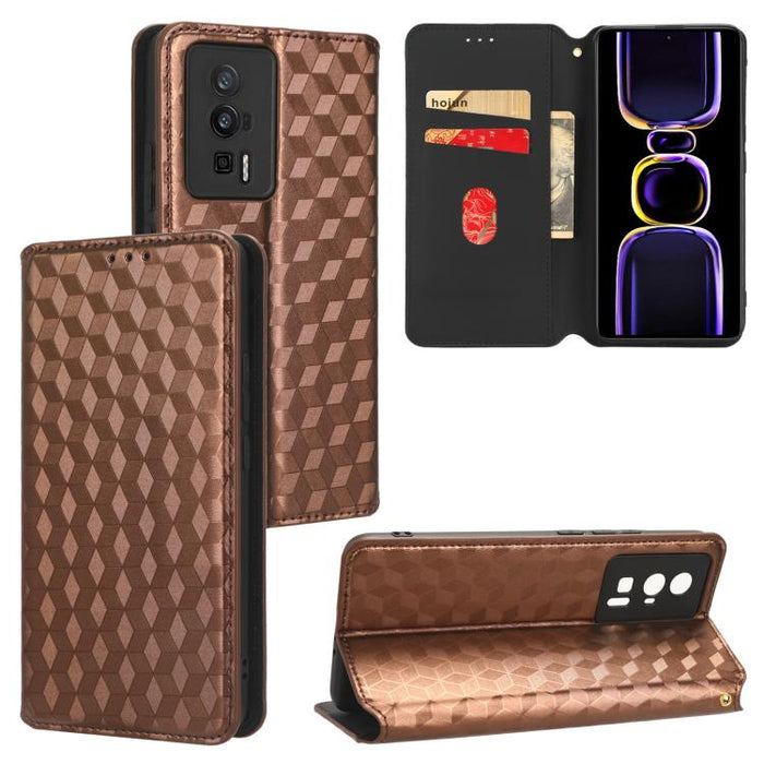 Funda de cuero plegable con textura de cuadrícula cúbica para teléfono, For Redmi Note 8 2021