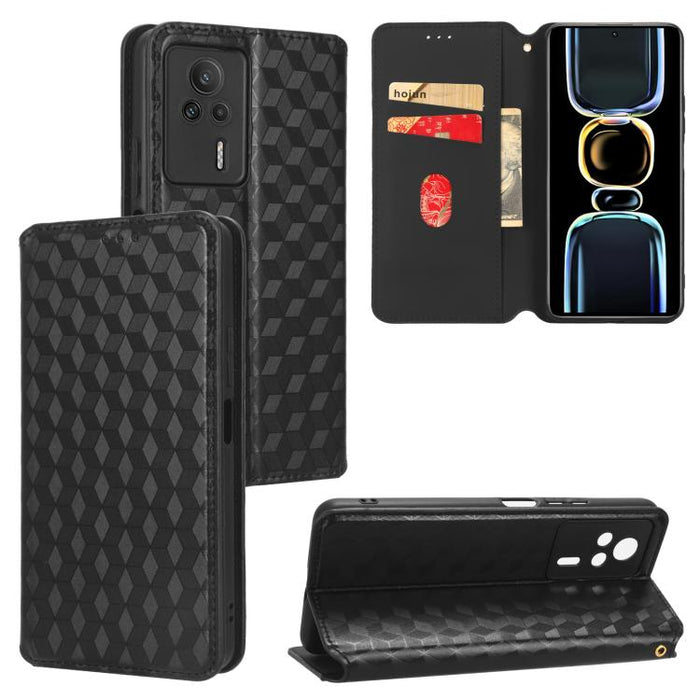 Funda de cuero plegable con textura de cuadrícula cúbica para teléfono, For Redmi Note 8 2021