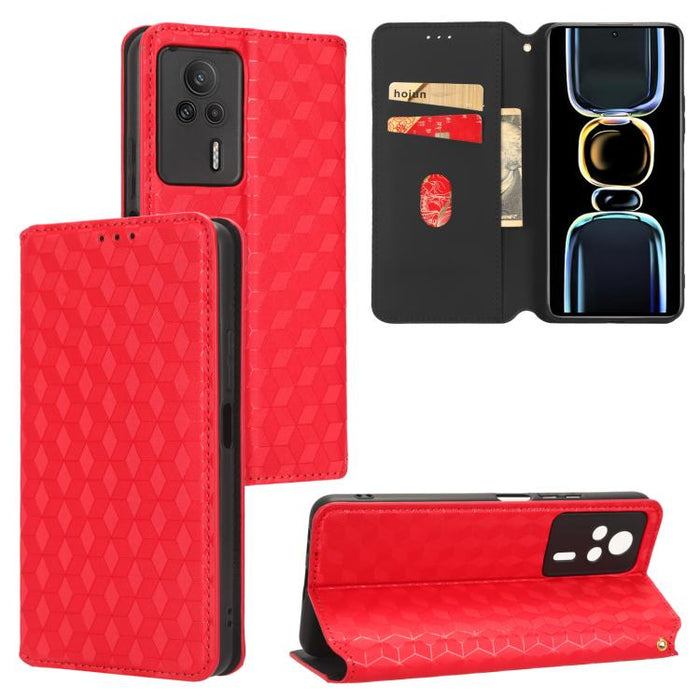Funda de cuero plegable con textura de cuadrícula cúbica para teléfono, For Redmi Note 8 2021
