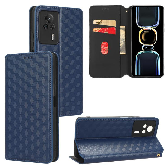 Funda de cuero plegable con textura de cuadrícula cúbica para teléfono, For Redmi Note 8 2021