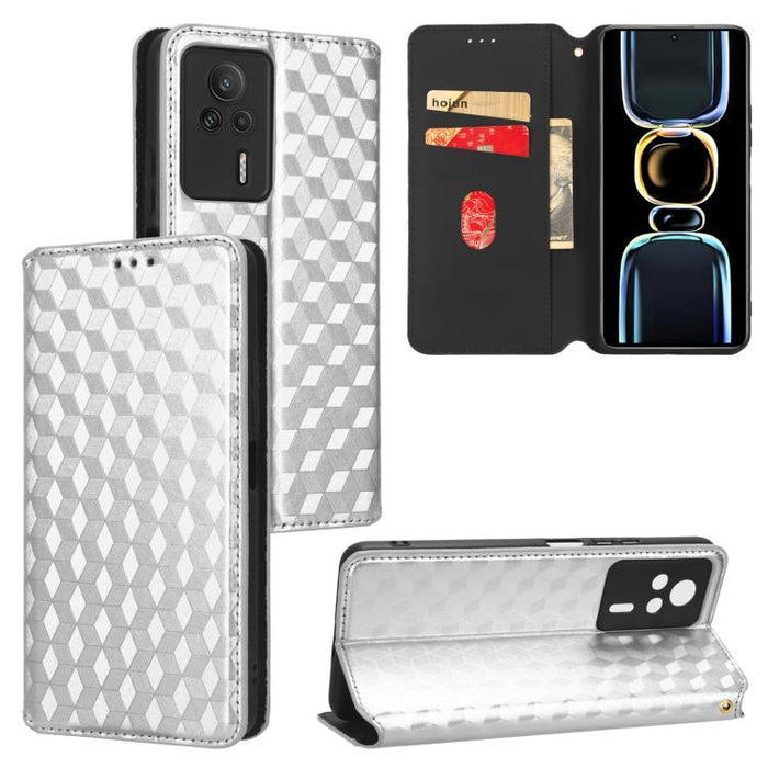 Funda de cuero plegable con textura de cuadrícula cúbica para teléfono, For Redmi Note 8 2021