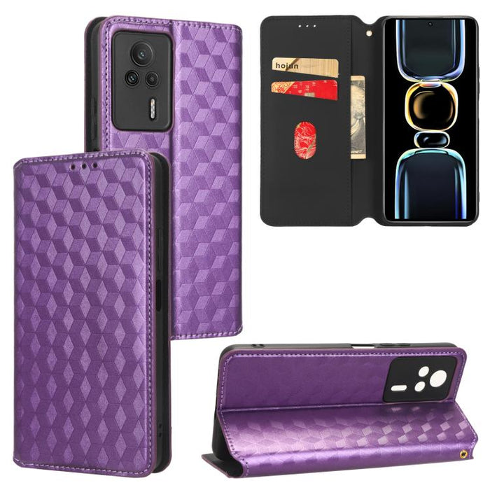 Funda de cuero plegable con textura de cuadrícula cúbica para teléfono, For Redmi Note 8 2021