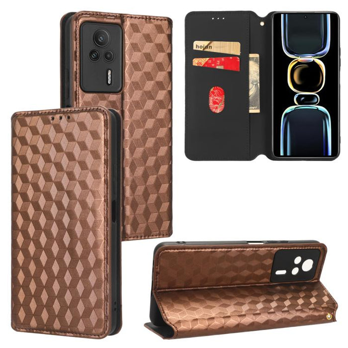 Funda de cuero plegable con textura de cuadrícula cúbica para teléfono, For Redmi Note 8 2021