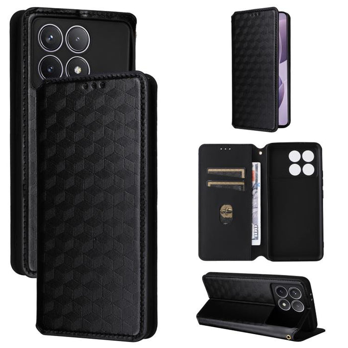 Funda de cuero plegable con textura de cuadrícula cúbica para teléfono, For Redmi Note 13 Pro 5G, For Redmi K70 / K70 Pro, For Redmi 12 4G, For Redmi Note 12S 4G Global, For Redmi Note 12 4G Global, For Redmi Note 12 Turbo 5G                           ...