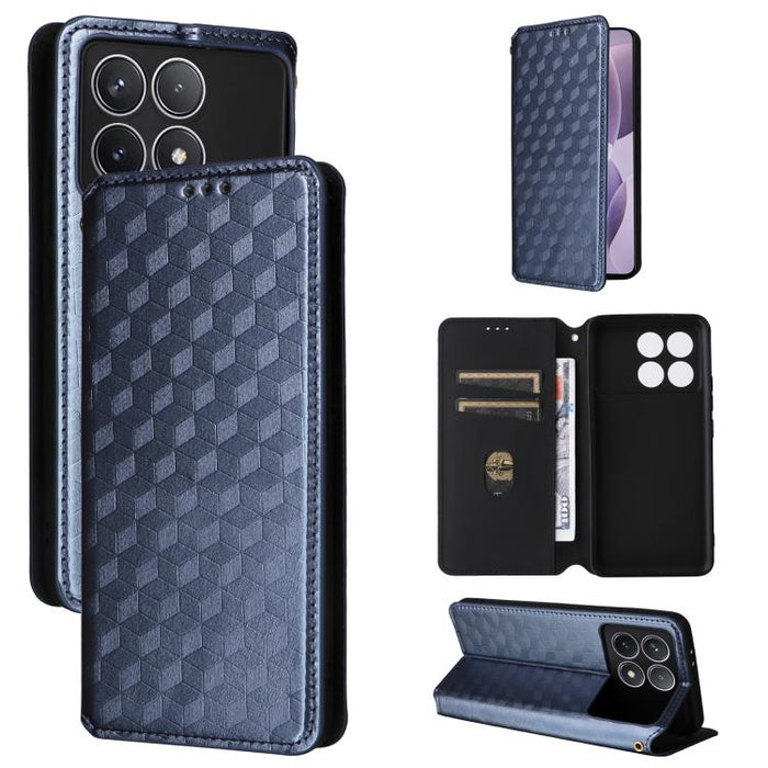 Funda de cuero plegable con textura de cuadrícula cúbica para teléfono, For Redmi Note 13 Pro 5G, For Redmi K70 / K70 Pro, For Redmi 12 4G, For Redmi Note 12S 4G Global, For Redmi Note 12 4G Global, For Redmi Note 12 Turbo 5G                           ...