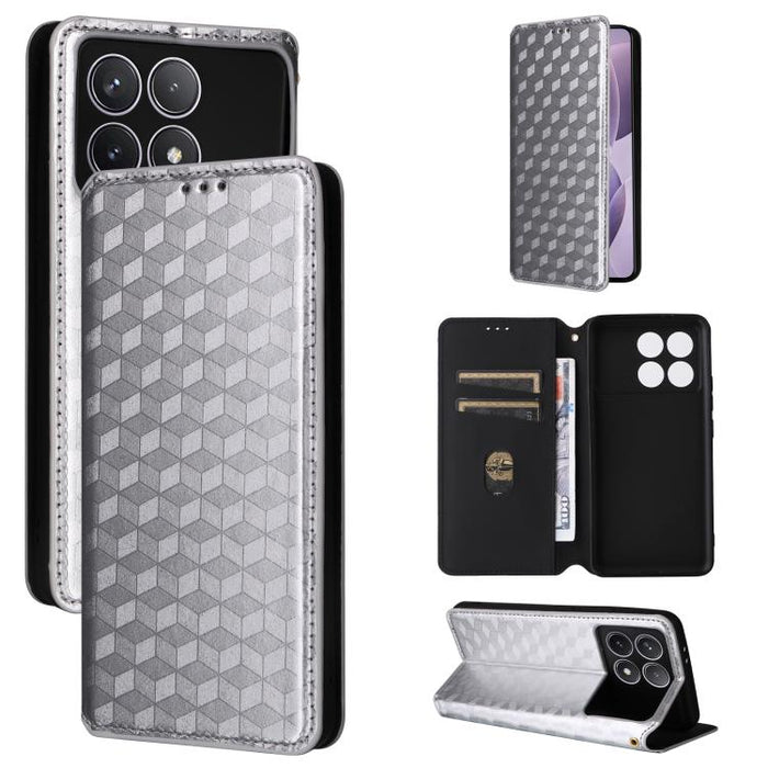 Funda de cuero plegable con textura de cuadrícula cúbica para teléfono, For Redmi Note 13 Pro 5G, For Redmi K70 / K70 Pro, For Redmi 12 4G, For Redmi Note 12S 4G Global, For Redmi Note 12 4G Global, For Redmi Note 12 Turbo 5G                           ...