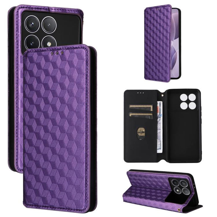 Funda de cuero plegable con textura de cuadrícula cúbica para teléfono, For Redmi Note 13 Pro 5G, For Redmi K70 / K70 Pro, For Redmi 12 4G, For Redmi Note 12S 4G Global, For Redmi Note 12 4G Global, For Redmi Note 12 Turbo 5G                           ...