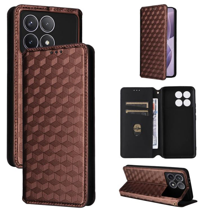 Funda de cuero plegable con textura de cuadrícula cúbica para teléfono, For Redmi Note 13 Pro 5G, For Redmi K70 / K70 Pro, For Redmi 12 4G, For Redmi Note 12S 4G Global, For Redmi Note 12 4G Global, For Redmi Note 12 Turbo 5G                           ...
