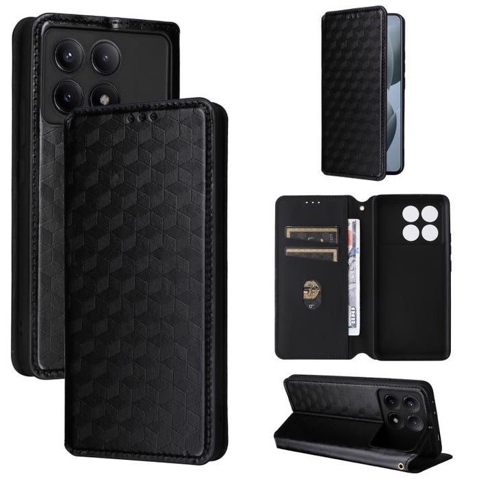 Funda de cuero plegable con textura de cuadrícula cúbica para teléfono, For Redmi Note 13 Pro 5G, For Redmi K70 / K70 Pro, For Redmi 12 4G, For Redmi Note 12S 4G Global, For Redmi Note 12 4G Global, For Redmi Note 12 Turbo 5G                           ...