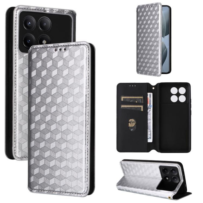 Funda de cuero plegable con textura de cuadrícula cúbica para teléfono, For Redmi Note 13 Pro 5G, For Redmi K70 / K70 Pro, For Redmi 12 4G, For Redmi Note 12S 4G Global, For Redmi Note 12 4G Global, For Redmi Note 12 Turbo 5G                           ...