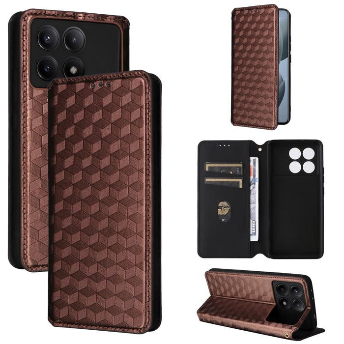 Funda de cuero plegable con textura de cuadrícula cúbica para teléfono, For Redmi Note 13 Pro 5G, For Redmi K70 / K70 Pro, For Redmi 12 4G, For Redmi Note 12S 4G Global, For Redmi Note 12 4G Global, For Redmi Note 12 Turbo 5G                           ...