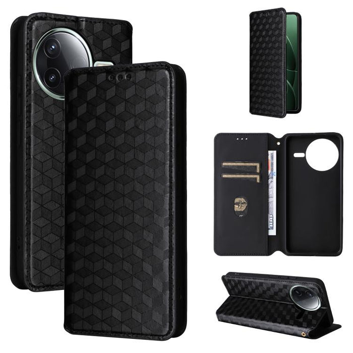 Funda de cuero plegable con textura de cuadrícula cúbica para teléfono, For Redmi K80 / K80 Pro, For Redmi Note 14 Pro 4G Global, For Redmi Note 14 4G 163.25mm, For Redmi Note 14 Pro+ 5G, For Redmi 14C 4G, For Redmi K70 Ultra                           ...