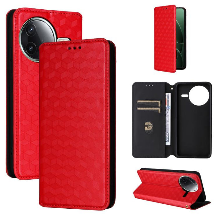 Funda de cuero plegable con textura de cuadrícula cúbica para teléfono, For Redmi K80 / K80 Pro, For Redmi Note 14 Pro 4G Global, For Redmi Note 14 4G 163.25mm, For Redmi Note 14 Pro+ 5G, For Redmi 14C 4G, For Redmi K70 Ultra                           ...