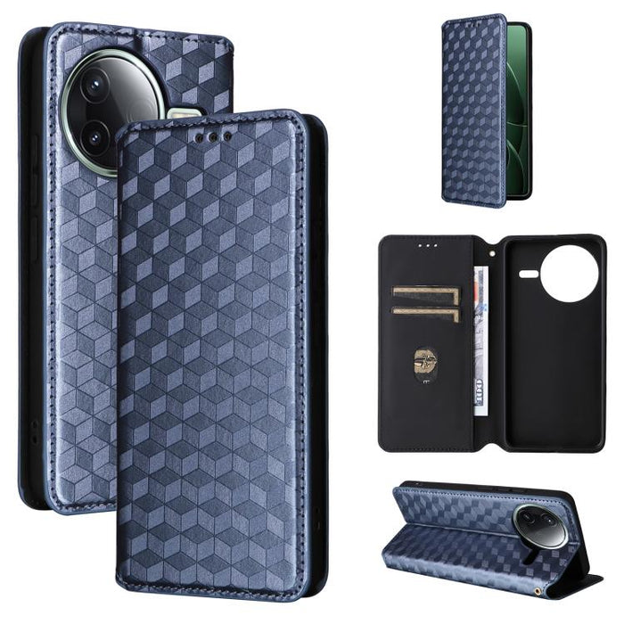 Funda de cuero plegable con textura de cuadrícula cúbica para teléfono, For Redmi K80 / K80 Pro, For Redmi Note 14 Pro 4G Global, For Redmi Note 14 4G 163.25mm, For Redmi Note 14 Pro+ 5G, For Redmi 14C 4G, For Redmi K70 Ultra                           ...