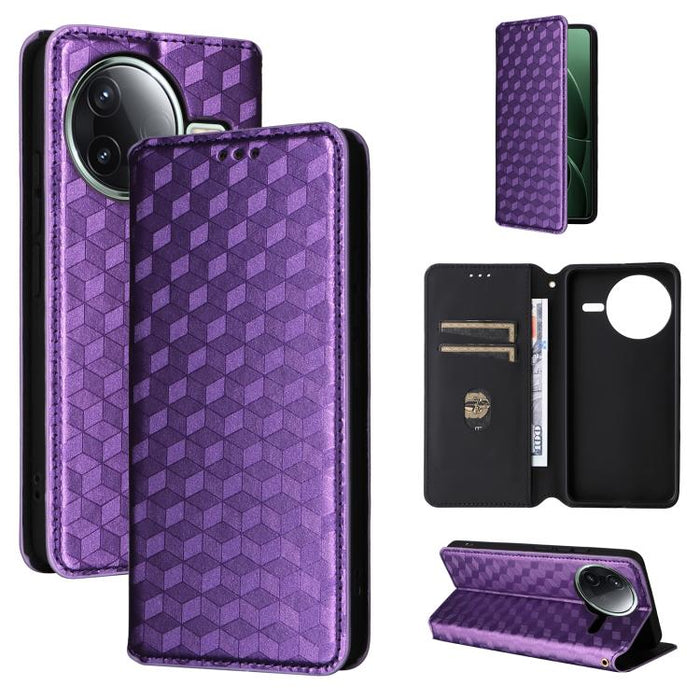 Funda de cuero plegable con textura de cuadrícula cúbica para teléfono, For Redmi K80 / K80 Pro, For Redmi Note 14 Pro 4G Global, For Redmi Note 14 4G 163.25mm, For Redmi Note 14 Pro+ 5G, For Redmi 14C 4G, For Redmi K70 Ultra                           ...