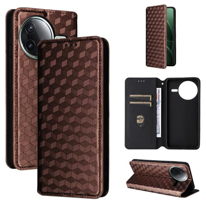Funda de cuero plegable con textura de cuadrícula cúbica para teléfono, For Redmi K80 / K80 Pro, For Redmi Note 14 Pro 4G Global, For Redmi Note 14 4G 163.25mm, For Redmi Note 14 Pro+ 5G, For Redmi 14C 4G, For Redmi K70 Ultra                           ...