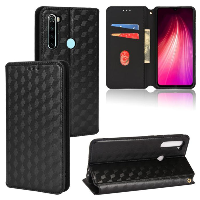 Funda de cuero plegable con textura de cuadrícula cúbica para teléfono, For Redmi Note 8 2021