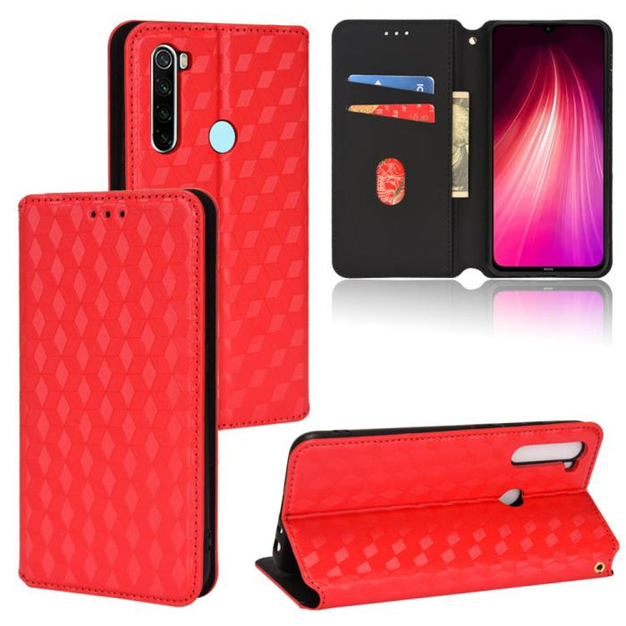 Funda de cuero plegable con textura de cuadrícula cúbica para teléfono, For Redmi Note 8 2021