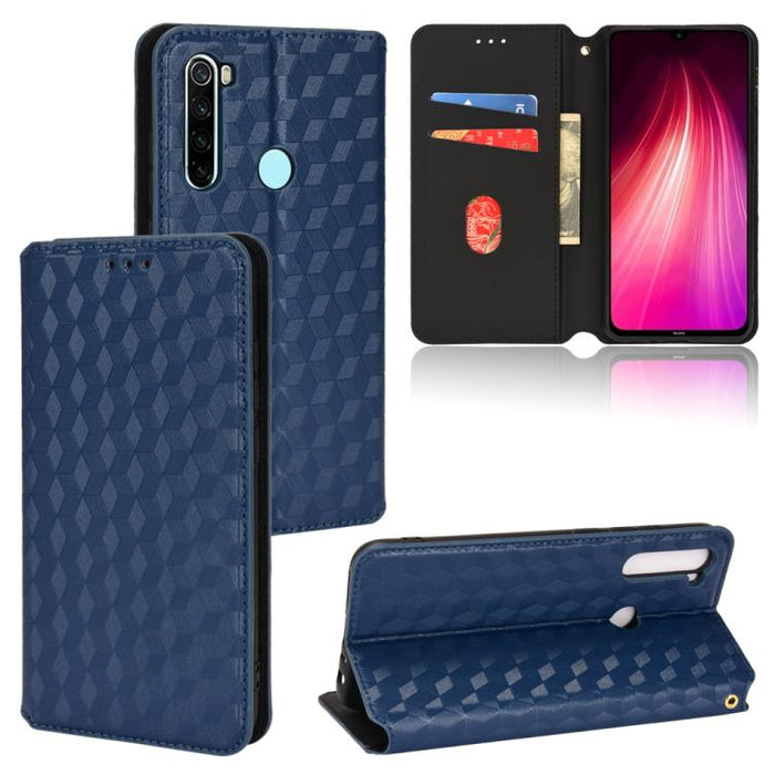 Funda de cuero plegable con textura de cuadrícula cúbica para teléfono, For Redmi Note 8 2021