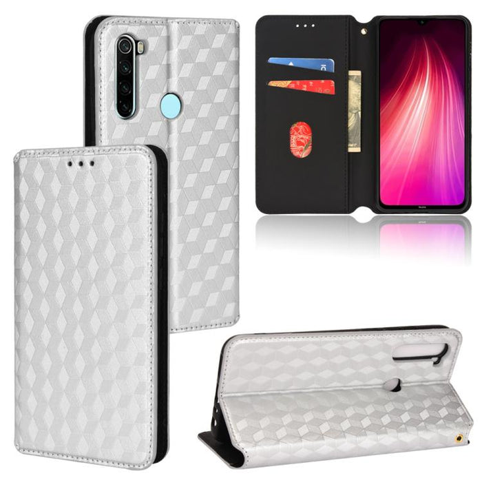 Funda de cuero plegable con textura de cuadrícula cúbica para teléfono, For Redmi Note 8 2021