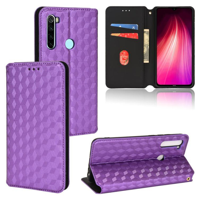Funda de cuero plegable con textura de cuadrícula cúbica para teléfono, For Redmi Note 8 2021