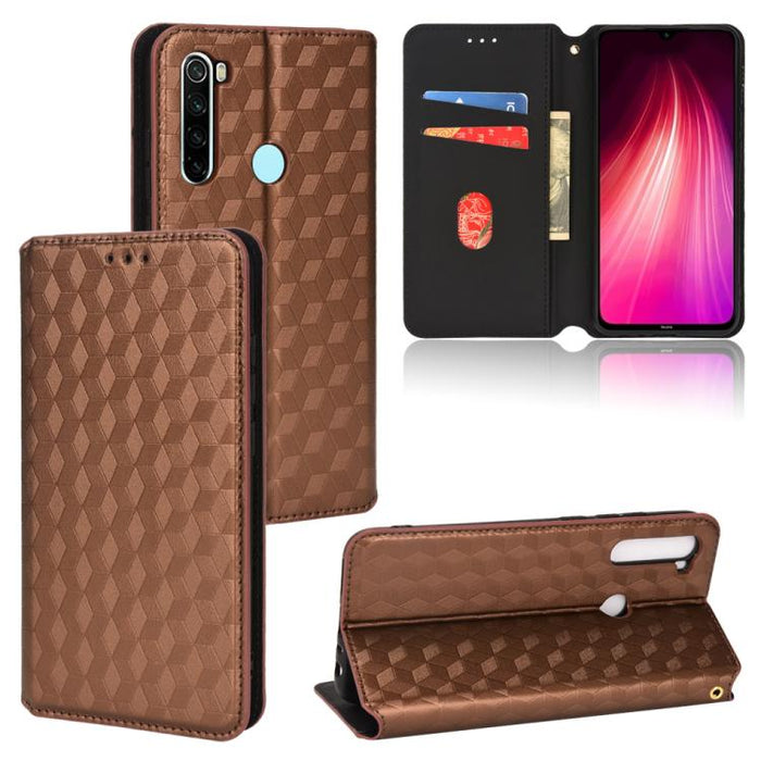 Funda de cuero plegable con textura de cuadrícula cúbica para teléfono, For Redmi Note 8 2021