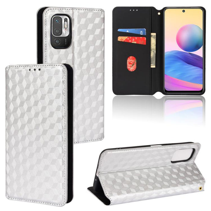 Funda de cuero plegable con textura de cuadrícula cúbica para teléfono, For Redmi Note 8 2021