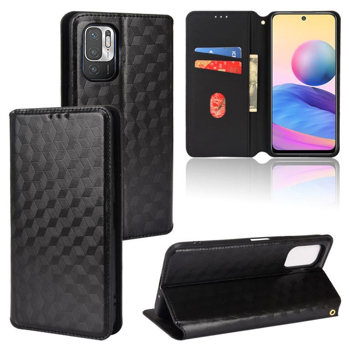 Funda de cuero plegable con textura de cuadrícula cúbica para teléfono, For Redmi Note 8 2021