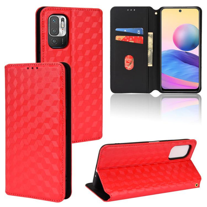 Funda de cuero plegable con textura de cuadrícula cúbica para teléfono, For Redmi Note 8 2021