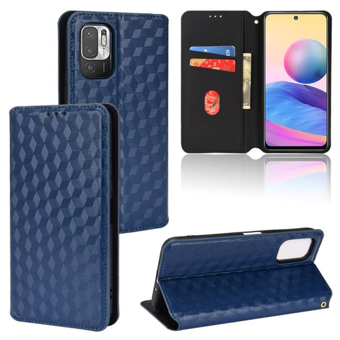 Funda de cuero plegable con textura de cuadrícula cúbica para teléfono, For Redmi Note 8 2021