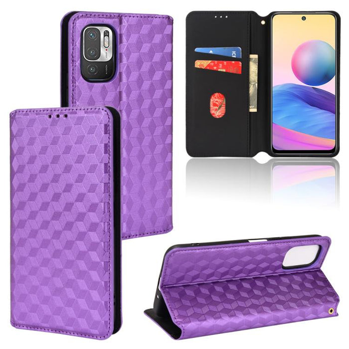 Funda de cuero plegable con textura de cuadrícula cúbica para teléfono, For Redmi Note 8 2021