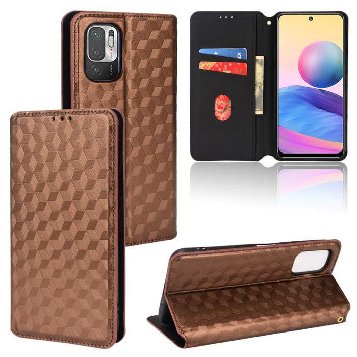 Funda de cuero plegable con textura de cuadrícula cúbica para teléfono, For Redmi Note 8 2021