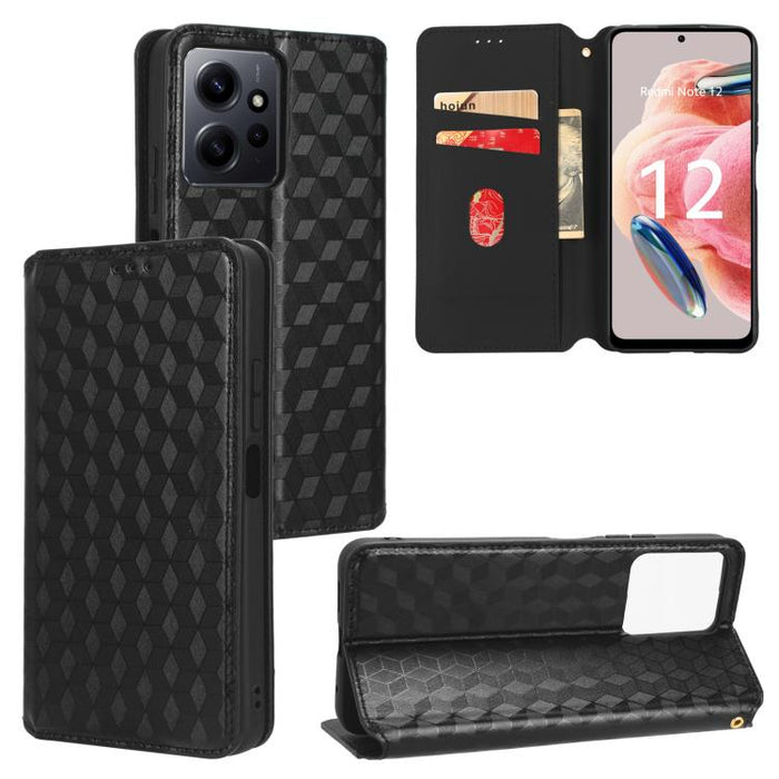 Funda de cuero plegable con textura de cuadrícula cúbica para teléfono, For Redmi Note 13 Pro 5G, For Redmi K70 / K70 Pro, For Redmi 12 4G, For Redmi Note 12S 4G Global, For Redmi Note 12 4G Global, For Redmi Note 12 Turbo 5G                           ...