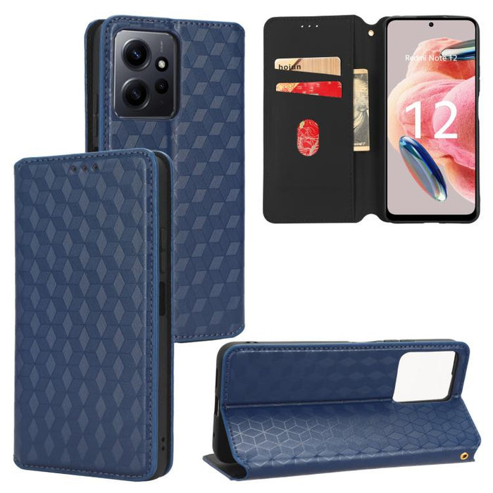 Funda de cuero plegable con textura de cuadrícula cúbica para teléfono, For Redmi Note 13 Pro 5G, For Redmi K70 / K70 Pro, For Redmi 12 4G, For Redmi Note 12S 4G Global, For Redmi Note 12 4G Global, For Redmi Note 12 Turbo 5G                           ...