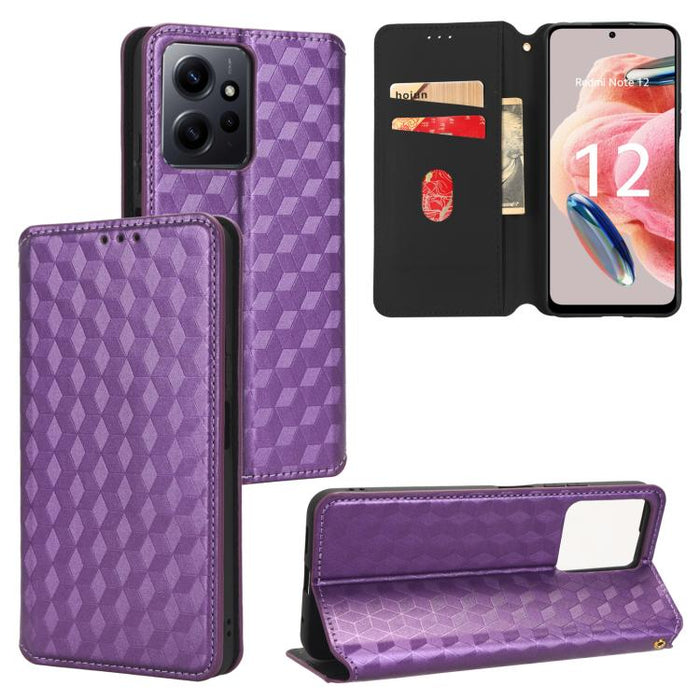 Funda de cuero plegable con textura de cuadrícula cúbica para teléfono, For Redmi Note 13 Pro 5G, For Redmi K70 / K70 Pro, For Redmi 12 4G, For Redmi Note 12S 4G Global, For Redmi Note 12 4G Global, For Redmi Note 12 Turbo 5G                           ...